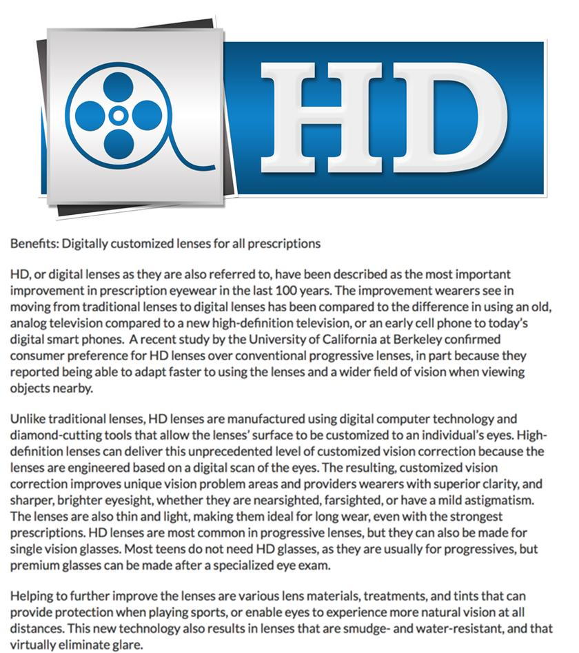 HIGH DEFINITION LENSES Eye Care Associates of Cresco & New Hampton